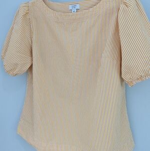 Yellow and white stripe puff sleeve top.